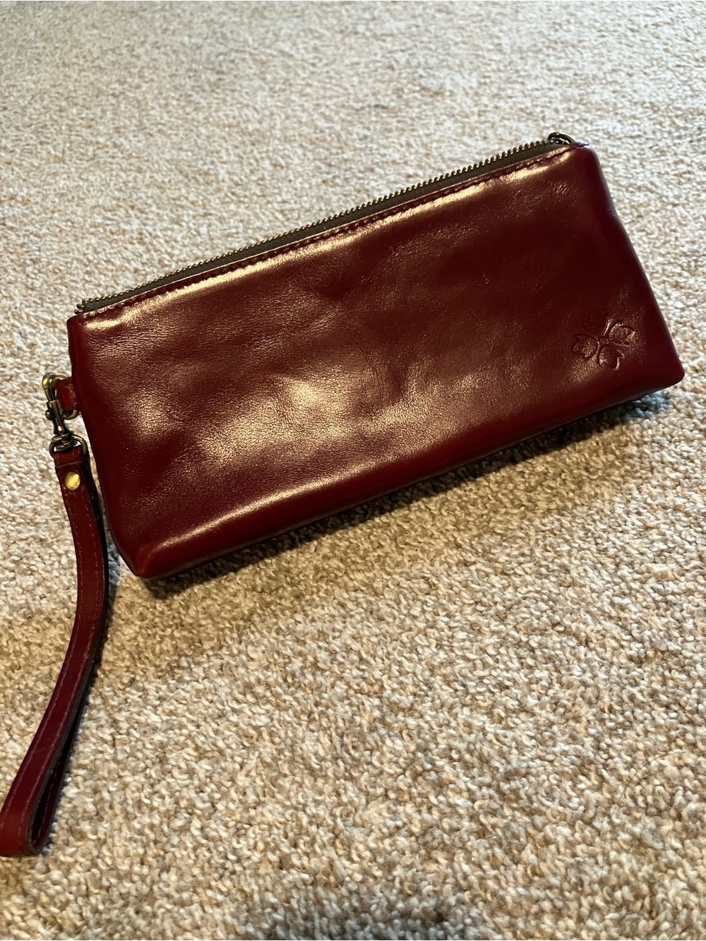 PATRICIA NASH CAPRI OXBLOOD DISTRESSED VINTAGE LEATHER WRISTLET CLUTCH